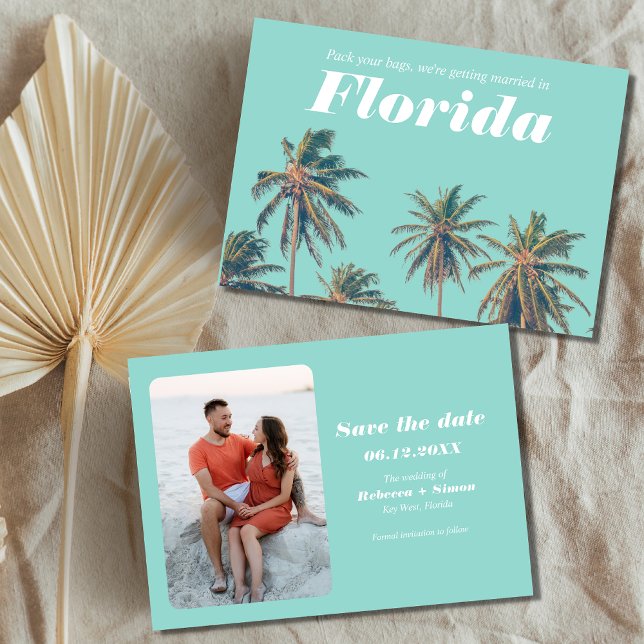 Reserve A Data Foto Tropical Florida Beach Wedding Save the Date (Criador carregado)