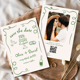 Reserve A Data Foto Verde de Casamento Desenhada à Mão com Capric