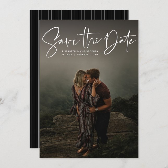 Reserve A Data Foto vertical do script moderno salvar a data (Frente/Verso)