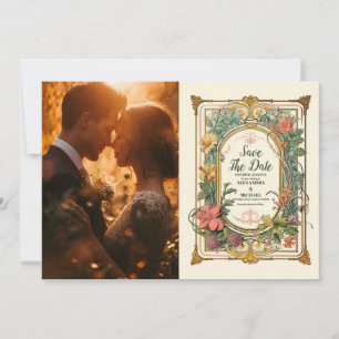 Reserve A Data Foto Vintage Floral Art Nouveau Casamento