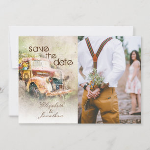Reserve A Data Foto: Vintage Rustic Truck Floral Casamento