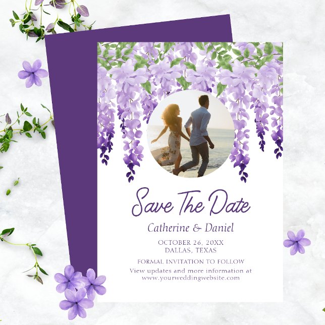 Reserve A Data Foto Watercolor Wisteria Floral Casamento (Criador carregado)
