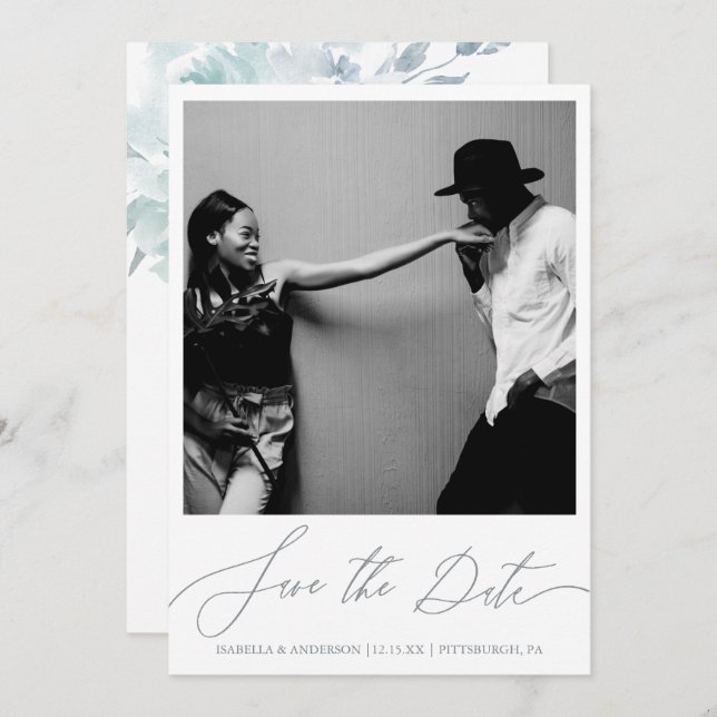 Reserve A Data Fotografia da caligrafia azul delicada (Frente/Verso)