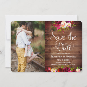 Reserve A Data Fotografia de 'Burgundy Floral Barn Wood Save the 