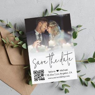 Reserve A Data fotografia de casal elegante de letra de código qr