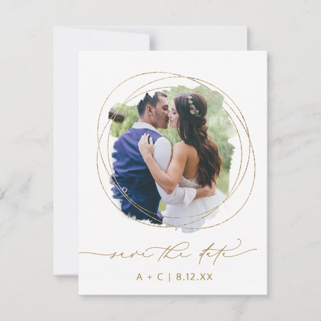 Reserve A Data Fotografia de Casamento Geométrica Verde Aquarela (Frente)