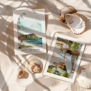Reserve A Data Fotografia de Save the Date de Oahu em Aquarela