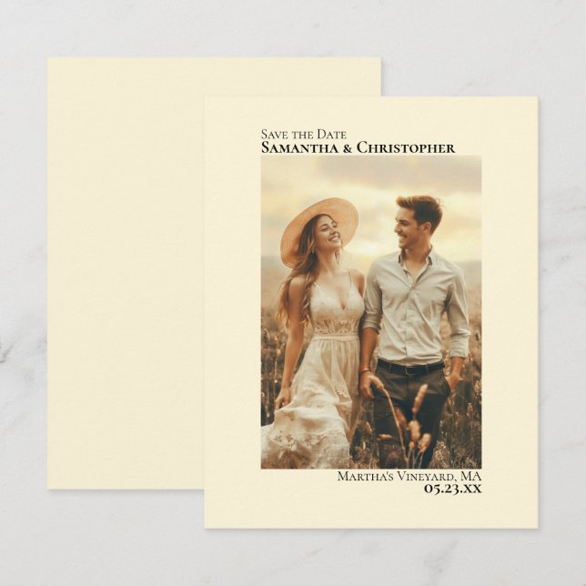 Reserve A Data Fotomínima Vertical Creme Marfim Casamento Minimal (Frente/Verso)