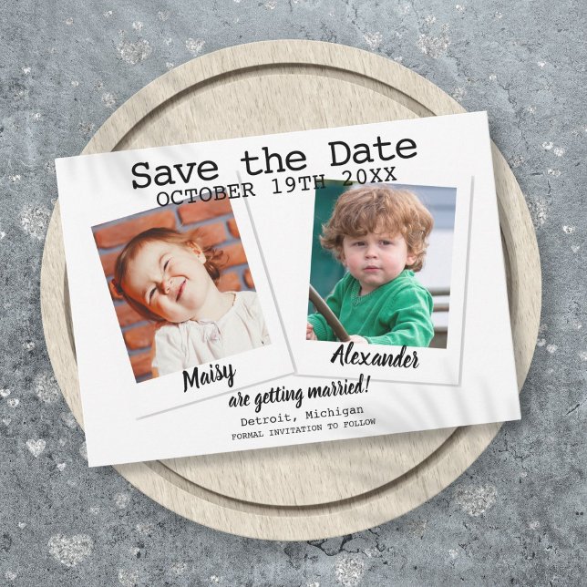Reserve A Data Fotos da Infância Moderna Casamento  (Modern Childhood Photos Wedding Save The Date)