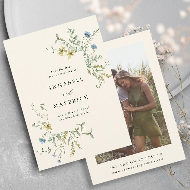 Reserve A Data Fotos de Casamento Boho Flor Silvestre Delicada Ma (Front & Back)