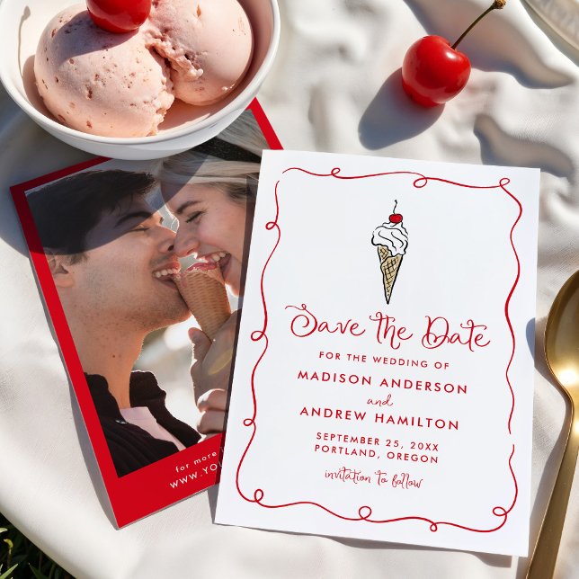 Reserve A Data Fotos de Casamento com Cone de Sorvete Caprichoso (Criador carregado)