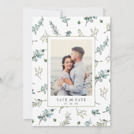 Reserve A Data Fotos de Casamento com Padrão de Eucalipto em Aqua