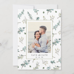 Reserve A Data Fotos de Casamento com Padrão de Eucalipto em Aqua