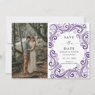Reserve A Data Fotos de Casamento de Inverno Flocos de Neve Roxo