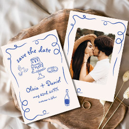Reserve A Data Fotos de Casamento Desenhadas à Mão em Azul Naval 