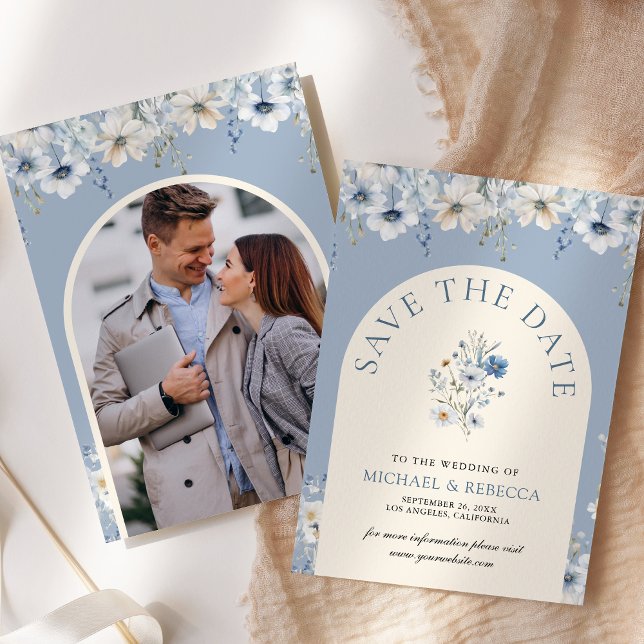 Reserve A Data Fotos de Casamento em Azul Desbotado Boho com Flor (Criador carregado)