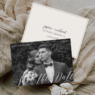 Reserve A Data Fotos de casamento em preto e branco com caligrafi