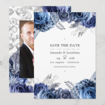 Fotos de casamento florais em azul-marinho e prata