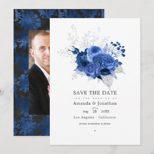 Reserve A Data Fotos de Casamento Floral Azul Real e Prata