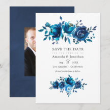 Fotos de Casamento Floral em Aquarela Azul Marinho