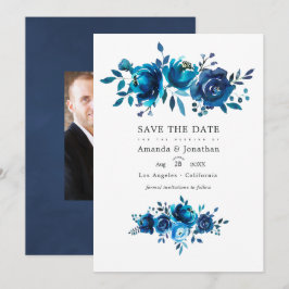 Reserve A Data Fotos de Casamento Floral em Aquarela Azul Marinho