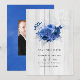 Reserve A Data Fotos de Casamento Floral Rústico Azul Real e Prat