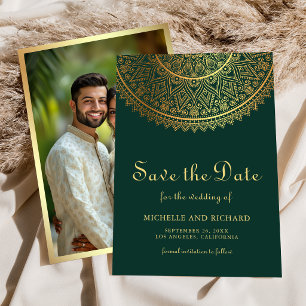 Reserve A Data Fotos de Casamento Indiano Mandala Dourado Verde E