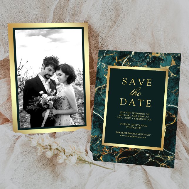 Reserve A Data Fotos de casamento mármore dourado turquesa (Criador carregado)