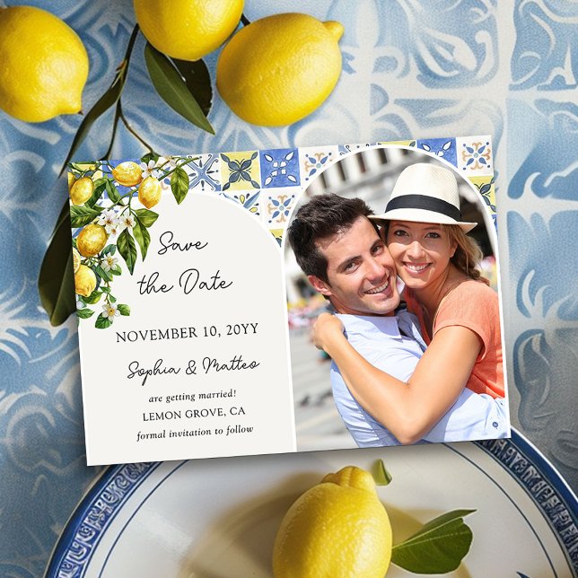 Reserve A Data Fotos de Casamento no Campo Italiano de Lemon Grov (Save the Date Invitation with Photo from the Lemon Grove Wedding Collection by Darling & May)