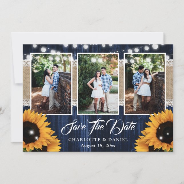 Reserve A Data Fotos de casamento rústico com girassóis em madeir (Frente)