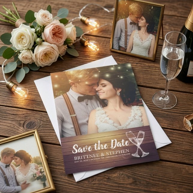 Reserve A Data Fotos de Casamento Save The Date Copos de Champanh (Criador carregado)