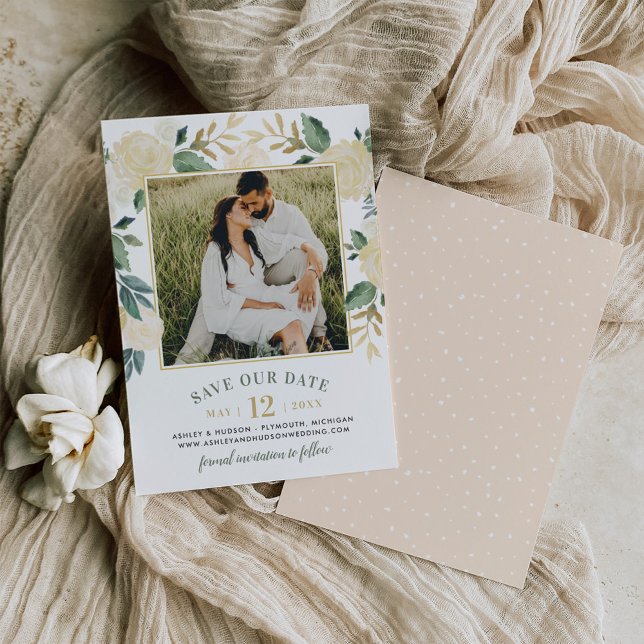 Reserve A Data Fotos de Florais Verde Dourado para Casamento (Criador carregado)