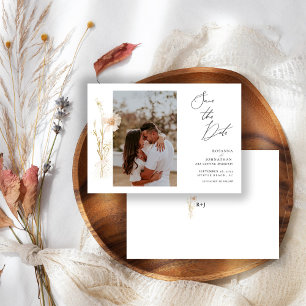 Reserve A Data Fotos de Flores Pressionadas Dourado Romântico e R