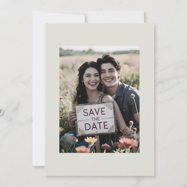 Reserve A Data Fotos Informais Casamento Salvar a Data Branco Méd (Verso)