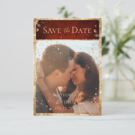 Reserve A Data Fotos Rústicas Vermelho Dourado Flat Save The Date