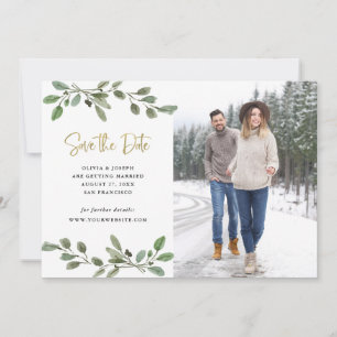 Reserve A Data Fotos Simples de Verde com Aquarela e Dourado