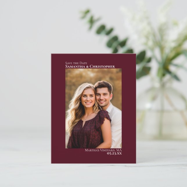 Reserve A Data Fotos Verticais Burgundy Simples Casamento Minimal (Em pé/Frente)