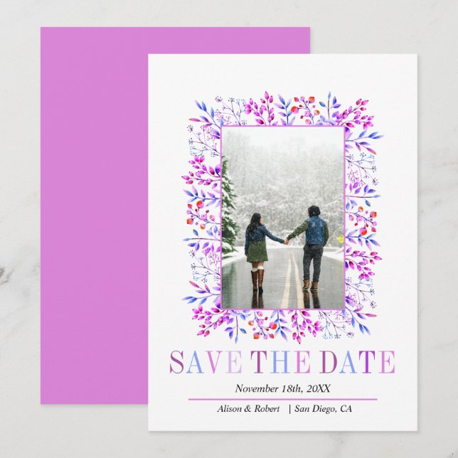 Reserve A Data Framboesas roxas e casamentos no inverno (Frente/Verso)