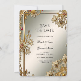 Reserve A Data Frame Floral Do Ornamentado Dourado Salvar A Data