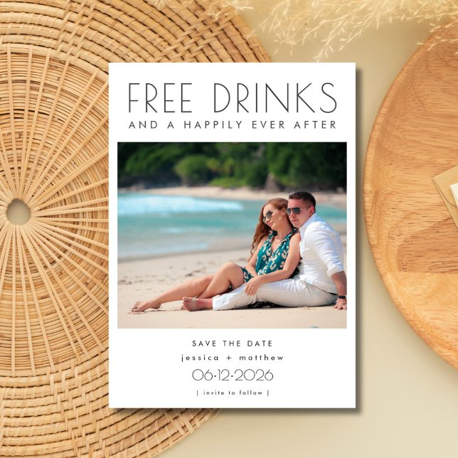 Reserve A Data Free Drinks 2 Photo Beach Casamento Salve a data (Free Drinks 2 Photo Beach Wedding Save the Date)