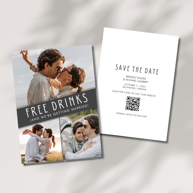 Reserve A Data Free Drinks 3 Photo Código QR Casamento (Free Drinks 3 Photo QR Code Wedding Save The Date)