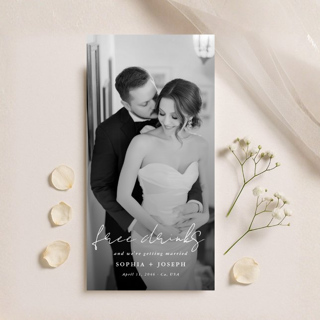 Reserve A Data Free Drinks | Minimalist Bookmark Wedding Photo (Criador carregado)