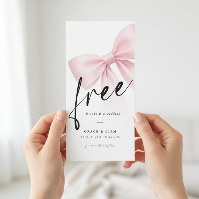 Reserve A Data Free Drinks Pink Bow Modern Wedding Save the Date (Criador carregado)
