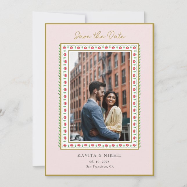 Reserve A Data Fronteira de flores de aquarela Foto Salve a Data (Frente)