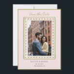 Reserve A Data Fronteira de flores em aquarela Foto Salve a Data<br><div class="desc">Elegante moldura floral em aquarela pintada à mão étnica em um fundo rosa pálido cartão de casamento Salve a Data com foto do casal.</div>