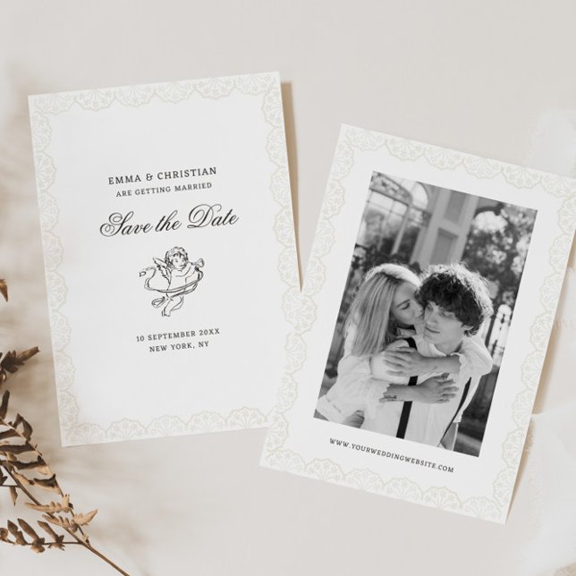 Reserve A Data Fronteira de Renda Antiga com Foto de Casamento de (Criador carregado)