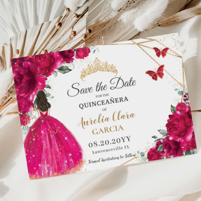 Reserve A Data Fuchsia Floral Princesa Quinceañera Salve a Data (Criador carregado)
