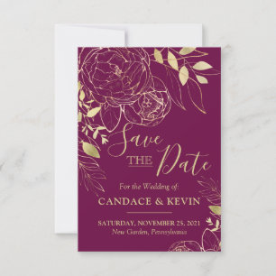Reserve A Data Fuchsia Pink e Dourado Casamento Floral Moderno de