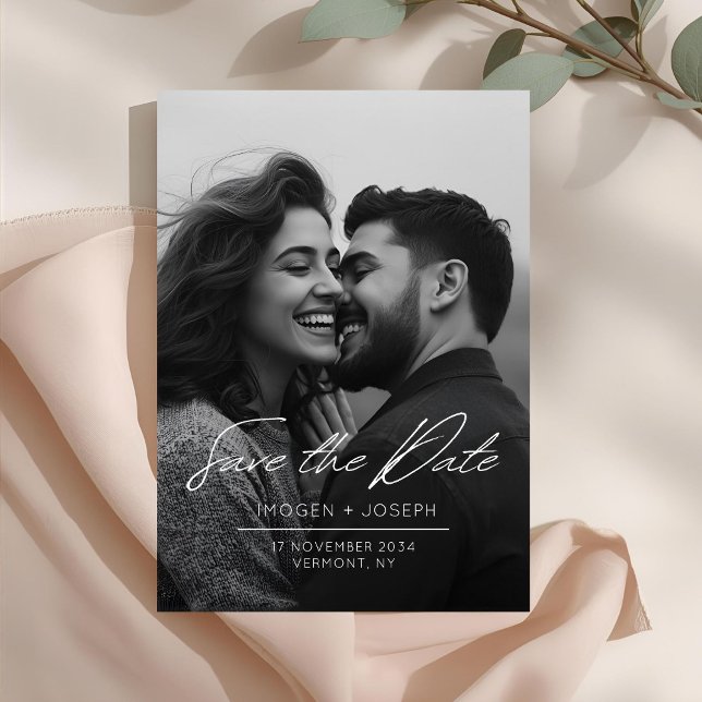 Reserve A Data Full Photo Chic Flat Wedding Save The Date Card (Criador carregado)