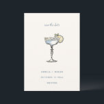 Reserve A Data Fun Margarita Cocktail Drawing Blue Wedding<br><div class="desc">This save the date features a watercolor margarita illustration on a clean ivory background with dusty blue typography for names, date, and location. Equal parts playful and chic, it's the perfect fit for couples who want their wedding stationery to feel as fun as the celebration itself. A cocktail-themed wedding starts...</div>